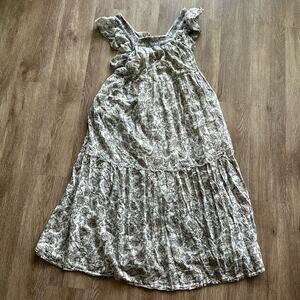 Free People Bonita Printed Smock Midi Dress Floral XS Cottagecore Ruffle Pockets